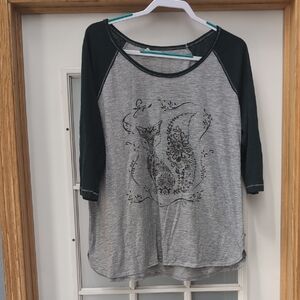 Gray and Green Women's Top with Fox Design